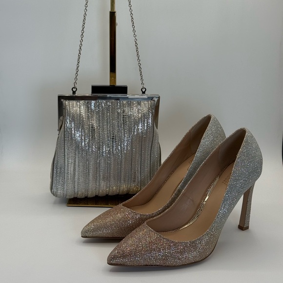 Annabel Ingall Platinum Lame' Leather Convertible Clutch Bag - Picture 6 of 17